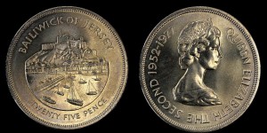 Jersey, 25 Pence (1977) Port i Zamek, KM 44,  Stan I
