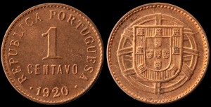 Portugalia 1 centavo 1920 KM 565, stan I