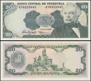 WENEZUELA, 20 BOLIVARES 1995, ser. A, Pick 63e