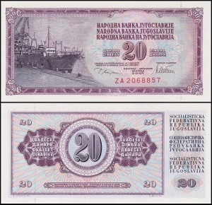JUGOSŁAWIA, 20 DINARA 1978, Replacement, seria ZA, Pick 88ar