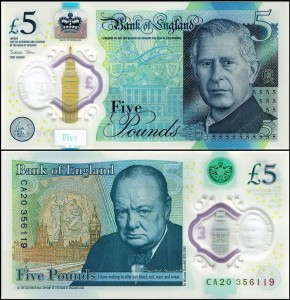 ANGLIA, 5 POUNDS 2023 / 2024, Król Karol III, Pick W398, NOWOŚĆ !!!