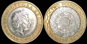 Anglia, 2 Pounds , Bimetal efekt kątowy, KM 994