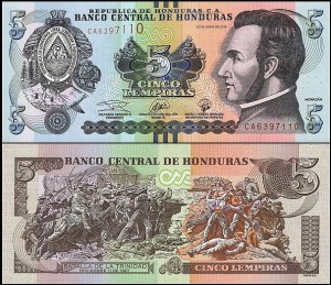 HONDURAS, 5 LEMPIRAS 2019, drukarnia PWPW, Pick 98