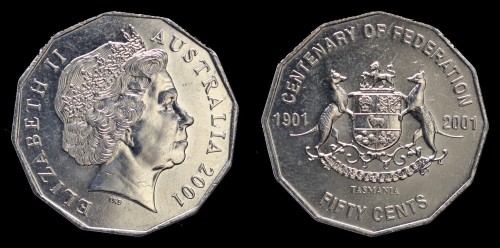 Astralia 50 Cents 2001 ,100 lat federacji - Tasmania , KM 565 , 15zl.jpeg