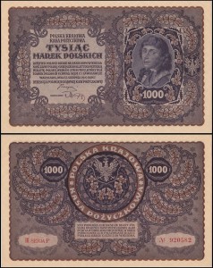POLSKA, 1000 MAREK POLSKICH 23.8.1919, III SERJA P, Parch. 71e
