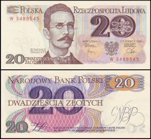 POLSKA, 20 ZŁOTYCH 1.6.1982, seria W, Parch. 180a2