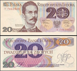 POLSKA, 20 ZŁOTYCH 1.6.1982, seria Y, Parch. 180a2