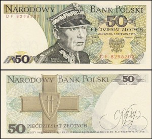 POLSKA, 50 ZŁOTYCH 1.6.1982, seria DF, Parch. 184d2