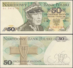 POLSKA, 50 ZŁOTYCH 1.12.1988, seria GL, Parch. 184f2