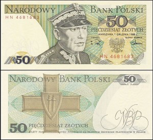 POLSKA, 50 ZŁOTYCH 1.12.1988, seria HN, Parch. 184f2