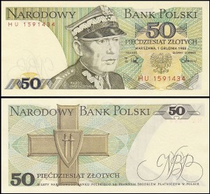 POLSKA, 50 ZŁOTYCH 1.12.1988, seria HU, Parch. 184f2
