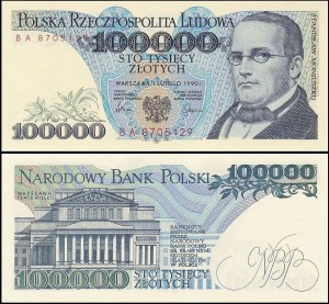 POLSKA, 100000 ZŁOTYCH 1.2.1990, seria BA, Parch. 206b2