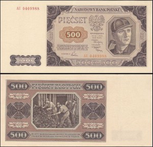 POLSKA, 500 ZŁOTYCH 1.7.1948, seria AU, Parch. 194b1