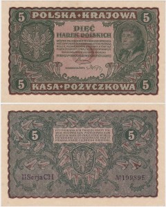 POLSKA, 5 MAREK POLSKICH 23.8.1919, II Serja CH, Parch. 62b