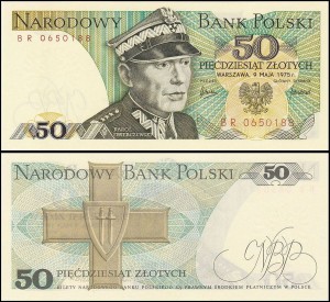 POLSKA, 50 ZŁOTYCH 9.5.1975, seria BR, Parch. 184b3