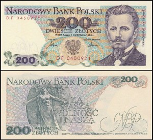 POLSKA, 200 ZŁOTYCH 1.6.1986, seria DF, Parch. 190e2