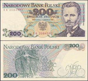 POLSKA, 200 ZŁOTYCH 1.6.1986, seria EA, Parch. 190e2
