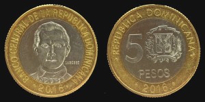Dominikana, 5 Pesos, bimetal, Sanchez, KM 89