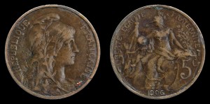 Francja, 5 Centimes różne roczniki, KM 942