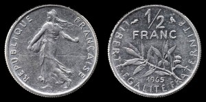 Francja, 1/2 Franc 1965, KM 931.1, Stan II