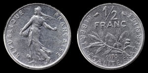 Francja, 1/2 Franc 1970, KM 931.1