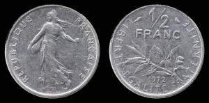Francja, 1/2 Franc 1972, KM 931.1, 