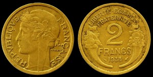 Francja, 2 Franc 1938, KM 886