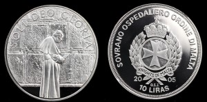 Malta - Zakon Maltański, 10 Liras 2005, JPII, Modlitwa przy Ścianie Płaczu