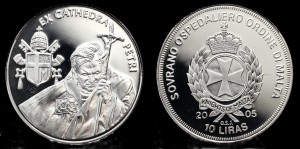 Malta - Zakon Maltański, 10 Liras 2005, JPII, Ex Cathedra Petri