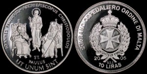 Malta - Zakon Maltański, 10 Liras 2005, JPII, Spotkanie Ekumeniczne