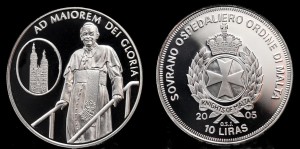 Malta - Zakon Maltański, 10 Liras 2005, JPII, Papież Pielgrzym