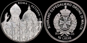 Malta - Zakon Maltański, 10 Liras 2005, JPII, Gwardia Szwajcarska
