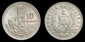Gwatemala, 10 Centavos 1992, Pomnik, KM 277.5