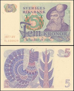 SZWECJA 5 KRONOR 1977, litera BY po dacie Pick 51d
