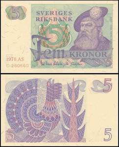 SZWECJA 5 KRONOR 1978, litera AS po dacie Pick 51d