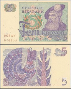 SZWECJA 5 KRONOR 1978, litera AY po dacie Pick 51d