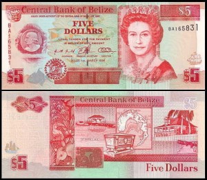 BELIZE, 5 DOLLARS 1996 Pick 58