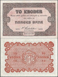 NORWEGIA, 2 KRONER 1918 Pick 14a