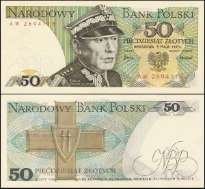 POLSKA, 50 ZŁOTYCH 9.5.1975, seria AW, Parch. 184b2