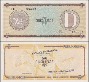 KUBA, 5 PESOS br. Seria D,  stempel ESPACIO INUTILIZADO, Pick Fx34