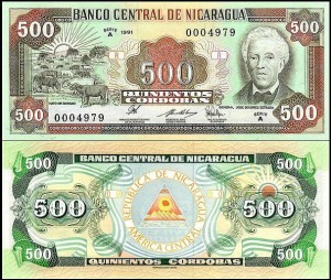 NIKARAGUA, 500 CORDOBAS 1991, seria A,  Pick 178A