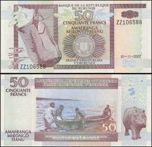 BURUNDI, 50 FRANCS 2007, Replacement, seria ZZ, Pick 36gR