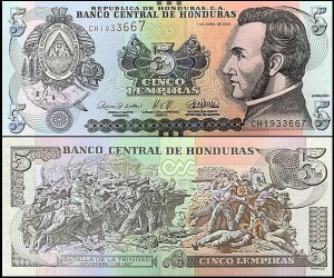 HONDURAS, 5 LEMPIRAS 2022, drukarnia PWPW, Pick 98