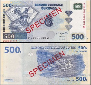 KONGO - REPUBLIKA, 500 FRANCS 2002, SPECIMEN, G&D, Pick 96s2