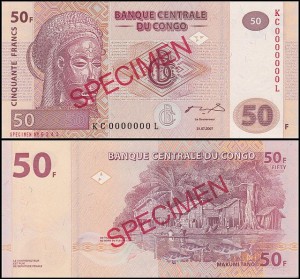 KONGO - REPUBLIKA, 50 FRANCS 2007, SPECIMEN, G&D, Pick 97as