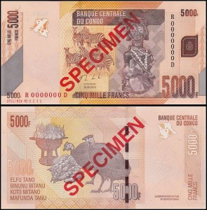 KONGO - REPUBLIKA, 5000 FRANCS 2013, SPECIMEN, Pick 102bs