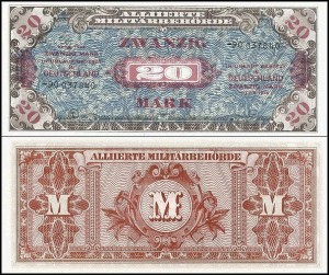 NIEMCY, 20 MARK 1944, Alianci - strefa rosyjska, nr.8 cyfr, Pick 195d