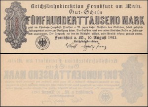 NIEMCY - DEUTSCHE REICHSBAHN, 500000 MARK 10.8.1923, Pick S1216