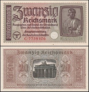 NIEMCY - REICHSKREDIT KASSEN, 20 REICHSMARK (1940-45) ser C, Pick R139