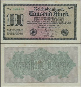 NIEMCY, 1000 MAREK 1922, znak fir. MM, nr zielony, Yb 6 cyfr, Pick 76h